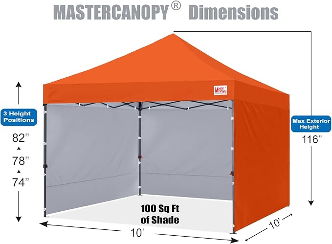 MASTERCANOPY Heavy Duty Pop-up Canopy Tent with Sidewalls (10x10,Orange)