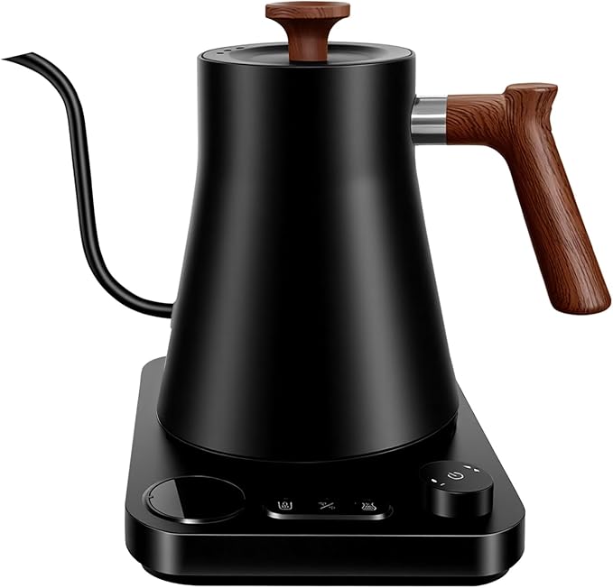 Gooseneck electric kettle,Auto Boil Detection, with Variable Temperature Control, Stainless Steel Inner, Ultra-Quiet 304 Stainless Steel,1200W Quick Heating, for Coffee, Tea & Milk, 0.9L (black)