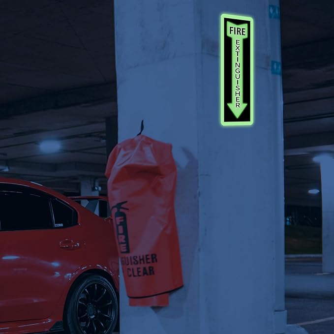 Fire Extinguisher Stickers, 6 Pack 4" X 12" Vinyl Fire Extinguisher Sign Self Adhesive Reflective,Easy to Apply and Stick,Weatherproof, UV Protected,Indoor Outdoor use,Glow in the Dark