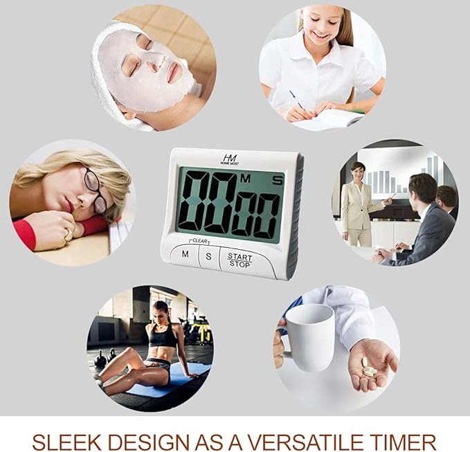 3" Large Display Kitchen Timer - Digital Timer Magnetic Back Loud Alarm On A Rope- White Cooking Timers For Kitchen Teachers Students Games Kids Meetings- Sports Timers For Workouts Exercise