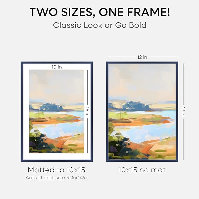 Homeforia 12x17 Picture Frame Navy Blue, High End Metal 12x17 Poster Frames with Mat 10x15 Photo, 12 x 17 Navy Blue Frame Matted to 10 by 15 Print, 17x12 Thin Frame, Tempered Glass, Wall Kit, Set of 1