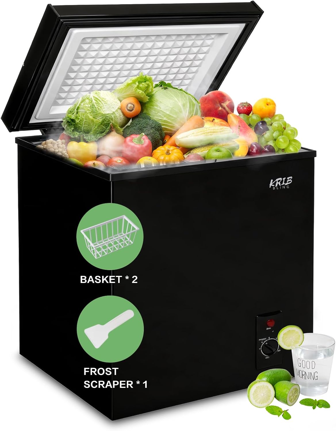 7.0 Cu.Ft Chest Freezer 7 Gears Temperature Control(-4°F to 6.8°F), Deep Compact Freezer with a Removable Basket, for House, Kitchen, Garage, Basement, Shop, Black
