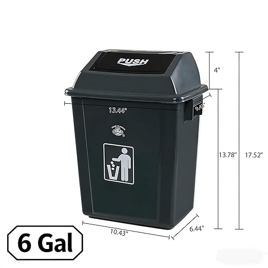 4 Packs Plastic Small Trash Can Wastebasket, Garbage Container with Swing Lid, Waste Bin for Bathrooms, Laundry Room, Kitchens, Offices, Dorms (Gre, 6 Gallon)