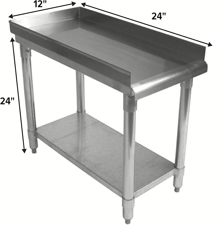 Stainless Steel Equipment Grill Stand with Adjustable Undershelf | Heavy Duty 18-Gauge Top | NSF Certified for Compact Commercial & Utility Use (24" x 12")