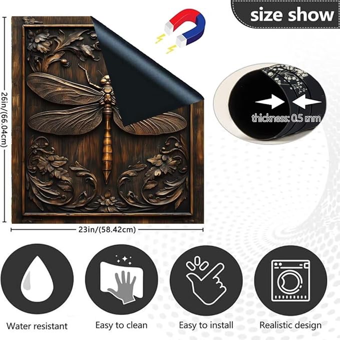 Farmhouse Dragonfly Dishwasher Magnet Cover,Vintage Dragonfly Wood Floral Magnetic Dishwasher Cover Vinyl Sticker,Fridge Door Cover Magnets Art Skin Panel Decal,Home Decor Decal,23"X26"
