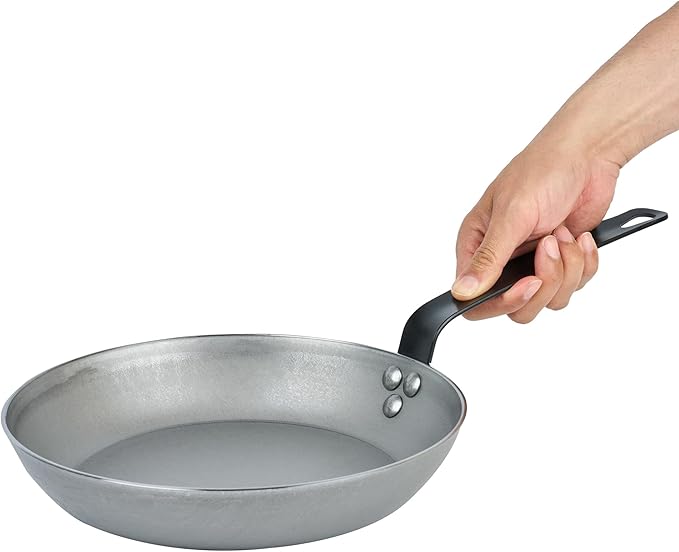 Restaurantware Fry Pan 1 Pack of 10.2 Inches Carbon Steel Non-Stick Searing Pan With Ergonomic Handle Silver For Sauteing and Omelets