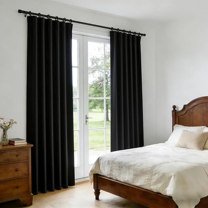Room Divider Blackout Curtain Track Curtains Wall Dividers Panels Screen for Living Rooms Bedroom Office Privacy Partition Separation, W52 × L84 Inch,1 Panel, Black