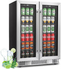 Stopasd Beverage Refrigerator Cooler, 5.4 Cu.Ft/176 Can Drink Fridge with Dual Zone Beverage Cooler Under Counter with Glass Door&LED Light, Quiet Undercounter Small Fridge for Home/Office/Bar, Silver
