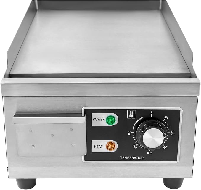 Commercial Electric Griddle 110V 1300W Electric Flat Top Griddle Non-Stick Teppanyaki Grill, 21'' x 12'' Cooking Plate, Stainless Steel Restaurant Electric Countertop Griddle Tabletop Grill