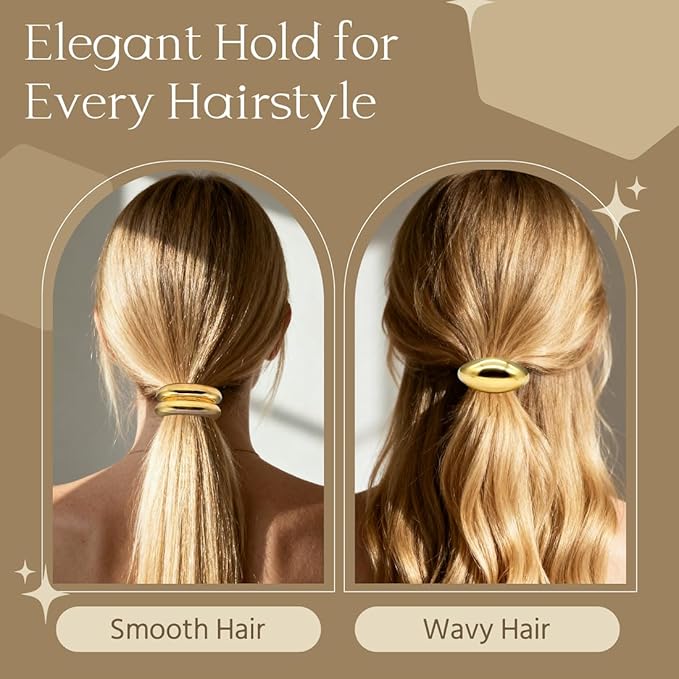 6Pcs Gold Hair Ties - 3 Styles Gold Hair Accessories for Women & Girls, Elegant Chic Metal Hair Cuff Non-Damage Ponytail Cuffs Holders for Thick Hair