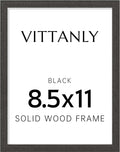 Vittanly 8.5x11 Picture Frame, Solid Wood Frame with Plexiglass, Includes 6x8 Mat, Wall Hanging or Tabletop for Photos, Home Decor, Black, 1 Pack
