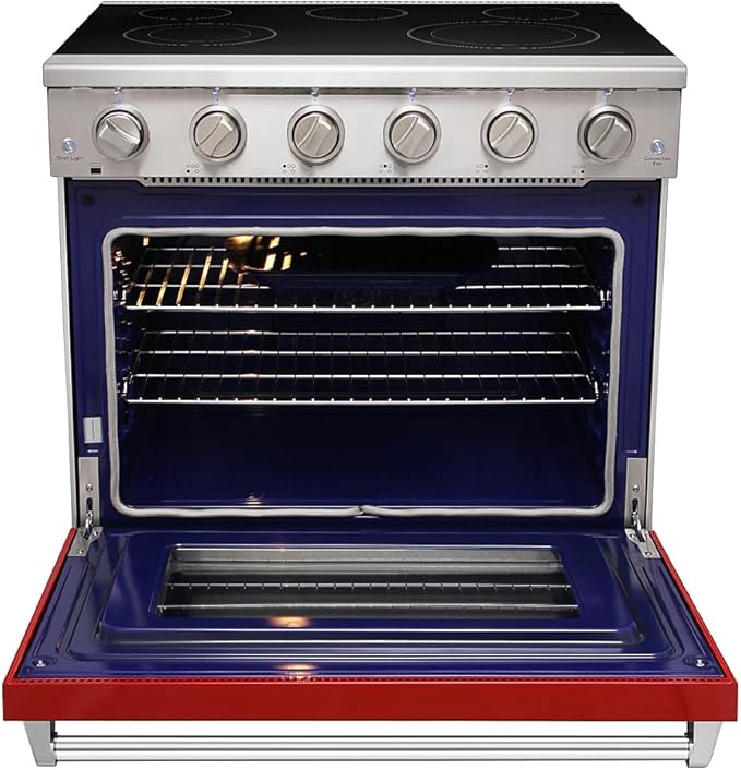KOSTCH 36 inch Professional Electric Range with 5 Heating Elements Cooktop, 6.0 Cu. Ft. Convection Oven Capacity,Electric Stove Smooth Glass Top, in Stainless Steel KOS-36RE06H (Red)