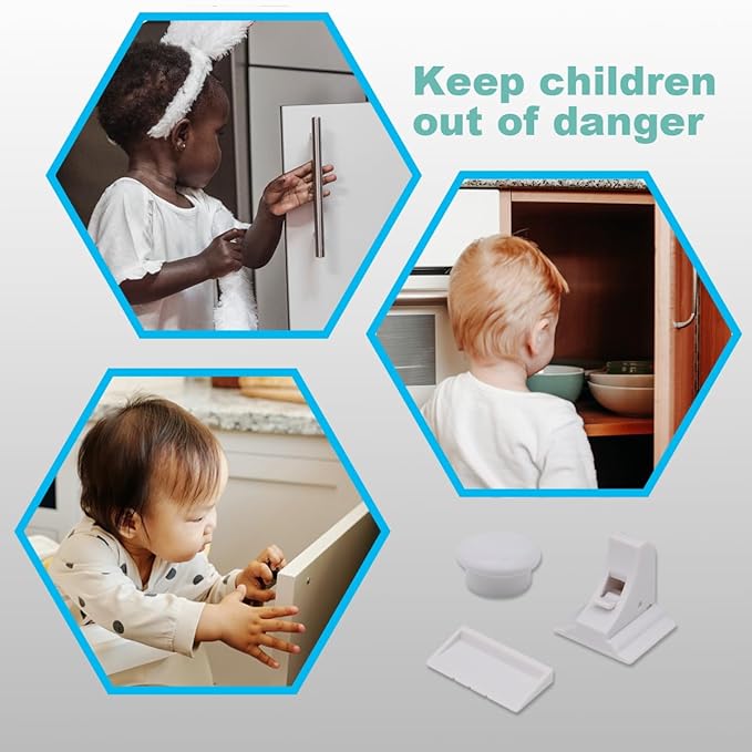 Magnetic Cabinet Locks Baby Proofing, Child Safety Magnet Drawer Lock (8 Locks + 2 Key), Safety First Adhesive Magnetic Locks for Cupboard and Pantry Door