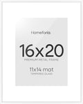 Homeforia 16 x 20 Picture Frame White, High End Metal 11x14 Matted for 16x20 Frame, 16 x 20 White Poster Frame with Mat 11 x 14 inch Photo, 20x16 Thin Hanging Frame, Tempered Glass, Wall Kit, Set of 1
