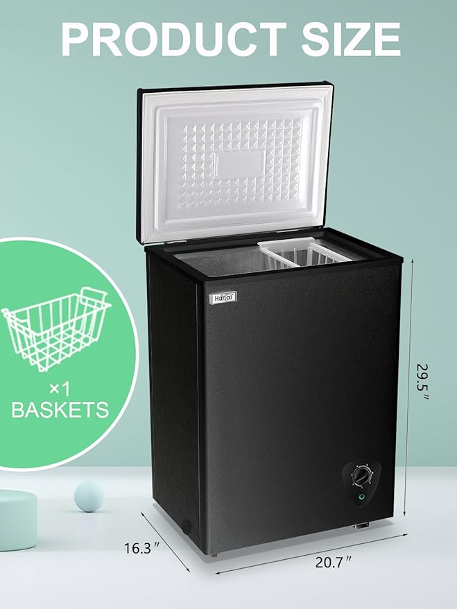 Chest Freezer 3.5 Cu.Ft Black Small Deep Freezer with Adjustable Temperature Control for Basement Apartment Kitchen Business