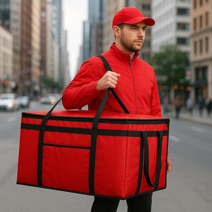 Extra large XXXL Insulated Food Delivery Bag Cooler Bags Keep Food Warm Catering Therma Catering Bag for doordash 22x14x13 Cooler Bags Therma Shopper hot XXXL warming RED Pizza 22w x 14 l x 13d