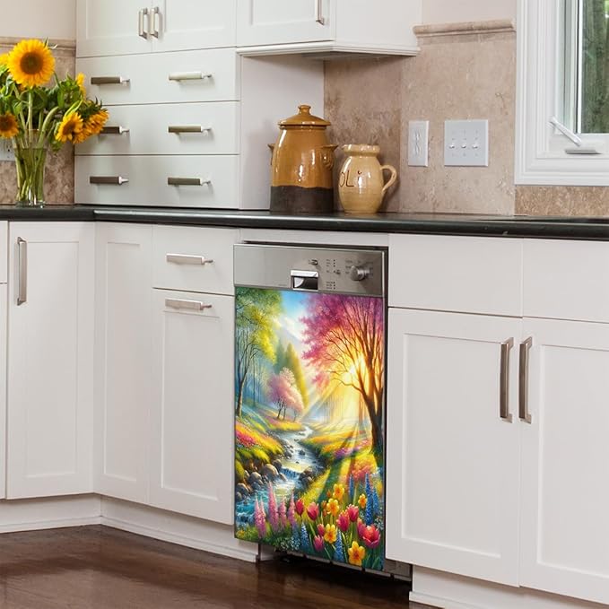 Dishwasher Magnet Cover Flower Forest Rainbow Dishwasher Decorative Cover Front Dishwasher Door Cover Reuseable Dishwasher Cover Panel Decal for Kitchen Refrigerator Home Appliances 23" X 26"