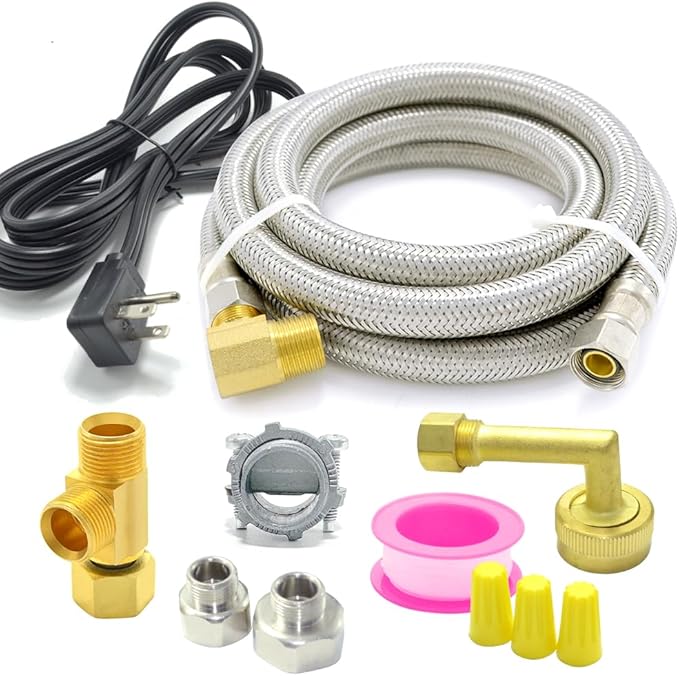 Universal Dishwasher Installation Kit,12 Ft Stainless Steel Dishwasher Hose,Burst Proof Water Supply Line with 3/8" Compression Connections