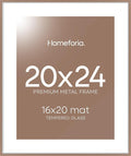 Homeforia 20x24 Picture Frame Mocha, High End Metal 20x24 Frame Matted to 16x20 Print, 20 x 24 Mocha Poster Frames with Mat 16 by 20 inch Photo, 24x20 Hanging Frame, Tempered Glass, Wall Kit, Set of 1