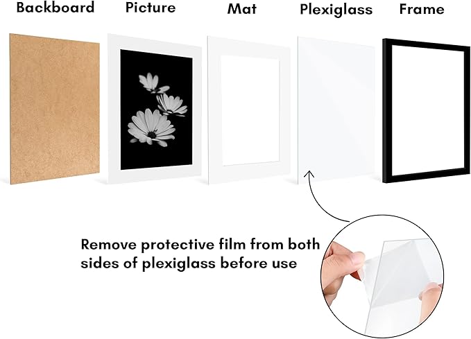 Americanflat 13x16 Picture Frame with Polished Plexiglass - Set of 5 - Use as 10x13 Frame with Mat or Display 13x16 Photo Without Mat - Galleria Collection - Picture Frames for Wall Display - Black