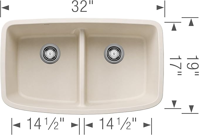 BLANCO 443089 VALEA SILGRANIT 50/50 Double Bowl Undermount Kitchen Sink with Low Divide, 32" X 19" - Soft White