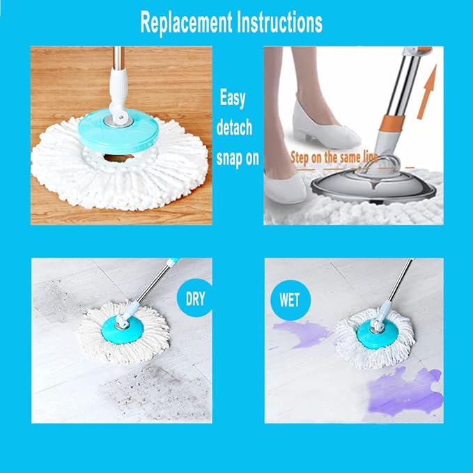 6-Pack Spin Mop Heads Refill, Easy Wring Microfiber Replacement Pads for Deep Cleaning, Universal Fit for Most Round Spin Mops