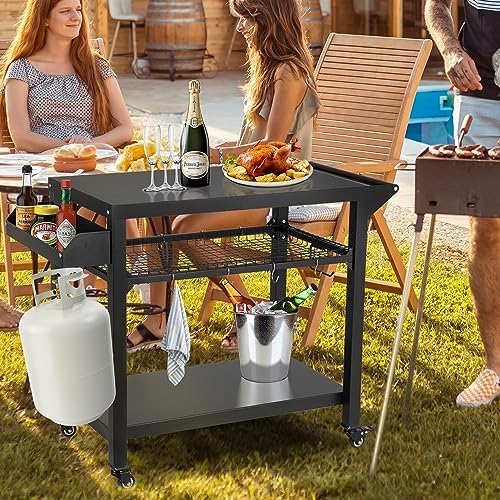 Spurgehom Outdoor Grill Cart, Pizza Oven Stand Table with Wheels