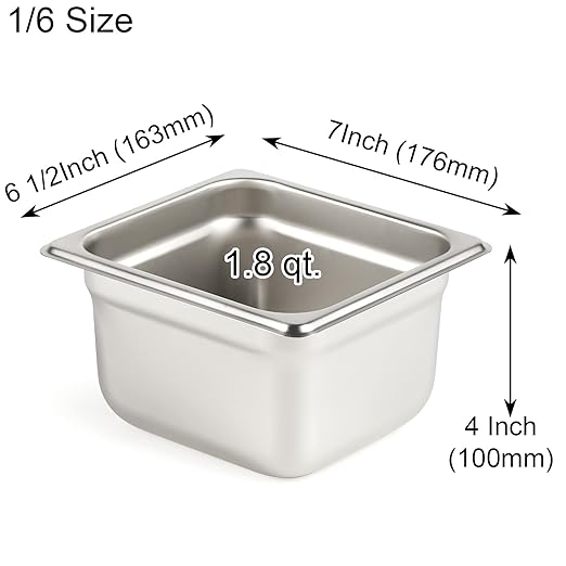 CURTA 6 Pack Anti-Jam Hotel Pans, 1/6 Size 4 Inch Deep, NSF Commercial 18/8 Stainless Steel Chafing Steam Table Pan, Catering Storage Metal Food Pan