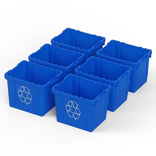14 Gallon Rectangular Blue Recycling Bin | 6 Pack | Inside Outside Curbside | Stackable Box for Paper Plastic