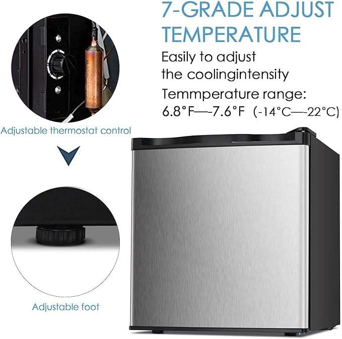 Antarctic Star Upright Freezer 1.1 Cu.ft, Compact Mini Freezer with Reversible Single Door, Temperature Control, Removable Shelves, Small freezer Stainless Steel for Home, Silver