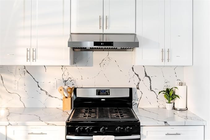 Hauslane Range Hood 30 Inch - Under Cabinet Range Hood 30" Stainless Steel Kitchen Hood, Vent Hood 30 Inches, Stove Vent Hood for Kitchen, Vent Hoods 30 Inch with LED - Chef Series PS18