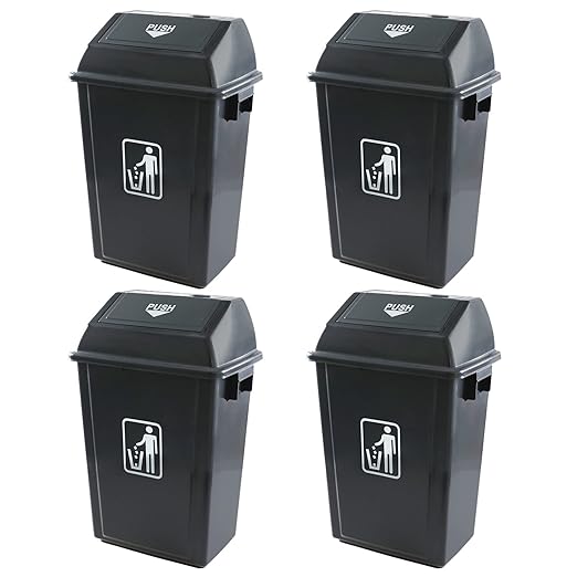 4-Pack 13 Gallon Kitchen Trash Can with Lid, Plastic Garbage Bin for Kitchen, Gray