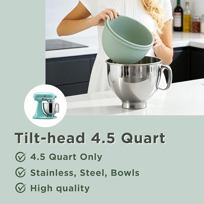 3 Pack Muticolor Silicone Liners with Lids for KitchenAid Tilt-Head 4.5 Qt Mixers, Kitchen Helper Silicone Liners for Baking and Cooking, Mixer Parts & Accessories, Not for Bowl-Lift Models