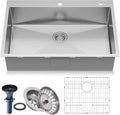 33 inch Topmount Handmade 18 Gauge Single Bowl Stainless Steel Kitchen Sink with Accessories