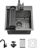 Bar Sink with Faucet - 15x15 Inch Gunmetal Black Bar Sink 16 Gauge Stainless Steel Drop In Rv Kitchen Sinks Top Mount Single Bowl Small Wet Sinks #TLT-0017
