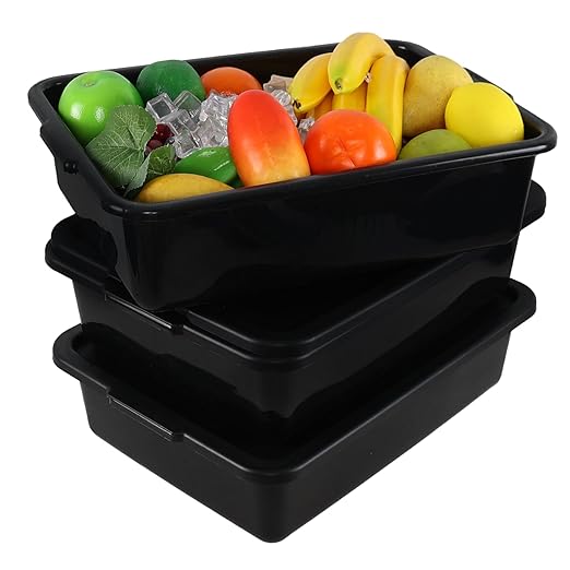 13 L Commercial Bus Tubs with Lid, Plastic Bus Box, 3 Packs, Black