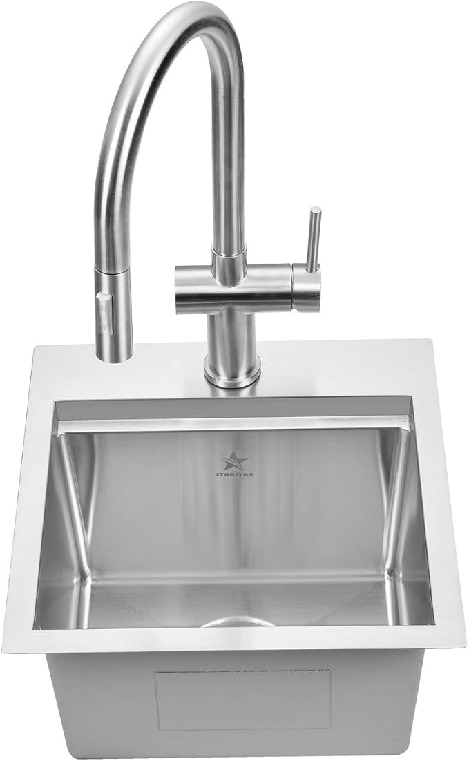 STARSTAR Workstation Ledge Top Mount/Drop-in 304 Stainless Steel Luxury Single Bowl For Kitchen,Yard, Office, Bar, Laundry Sink (15 x 15)