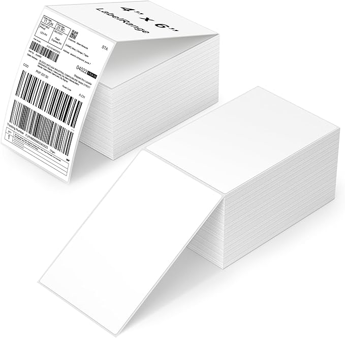 Methdic 1000 Labels Fanfold 4”x 6” Direct Thermal Shipping Labels Self Adhesive，Postage Mailing Labels for Thermal Printer Fangtek Soonmark Zebra Rollo（2 Stacks）