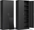 BESFUR Metal Storage Cabinet, 72" H Locking Storage Cabinet with 4 Adjustable Shelves, Metal Cabinets for Garage, Office, Home, School-Black