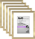 Americanflat 8x10 Picture Frame with Polished Plexiglass - Set of 5 - Use as 5x7 Frame with Mat or Display 8x10 Photo Without Mat - Galleria Collection - Picture Frames for Tabletop and Wall - Gold