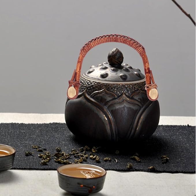 Amosfun U-Shape Rattan Teapot Handle Replacement for Ceramic Pottery Tea Kettles 4.92X4.13In Span Grip for Japanese Stovetop Teapots Easy Install