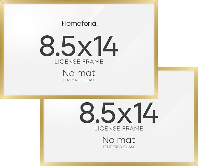Homeforia 8.5x14 Marriage License Frame Gold, High End Metal 8.5 x 14 Marriage Certificate Frames, 8.5by14 Picture Frame for Wall & Tabletop, 8.5 by 14 Photo Frames, Tempered Glass, Wall Kit, Set of 2