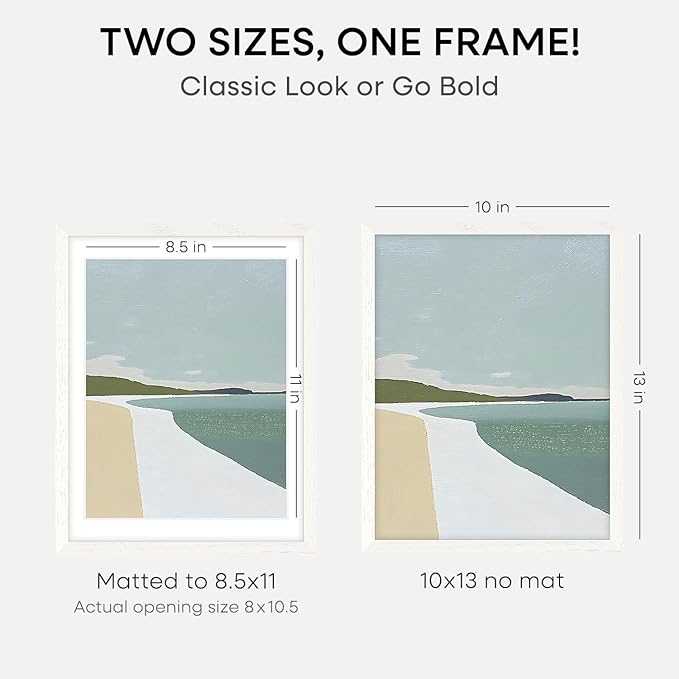 Homeforia White Frame 10x13 Wood, High End Oak 10x13 Picture Frames with Mat 8.5x11, 10 x 13 White Wooden Poster Frames Matted to 8.5 x 11 inch Photo, 13by10 Frames, Tempered Glass, Wall Kit, Set of 2