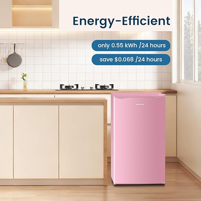 BANGSON Mini Fridge with Freezer, 3.2Cu.Ft, Single Door Small Refrigerator, Energy-efficient, Low Noise, Mini fridge for Bedroom Dorm and Office, Pink