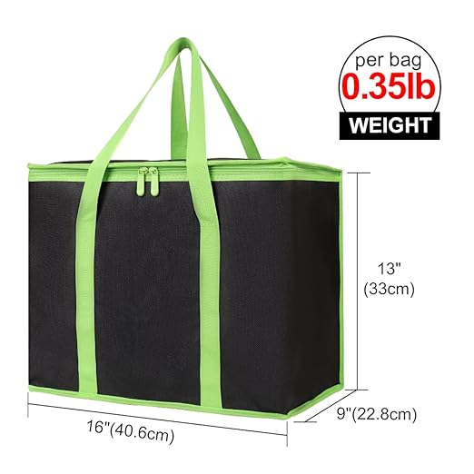 Bodaon 5-Pack Cooler Insulated Food Delivery Bag, Thermal Hot Pizza, X-Large Bags for Grocery/Catering/Shopping, Rideshare Delivery Bag, Large Cold Frozen Accessories, Black-Green Edge