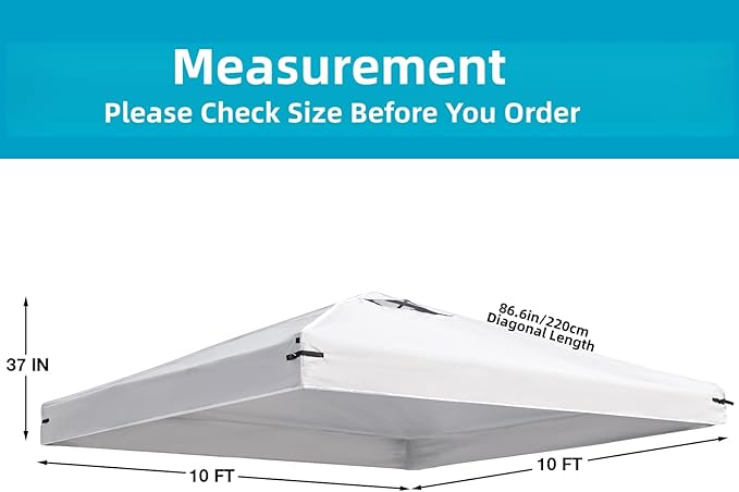 10x10 Canopy Replacement Top Cover with Air Vents for Pop up Canopy Gazebo Tent, with Adjustable Strap, Waterproof & Anti-UV for Outdoor Shade (Frame Not Included) (White)