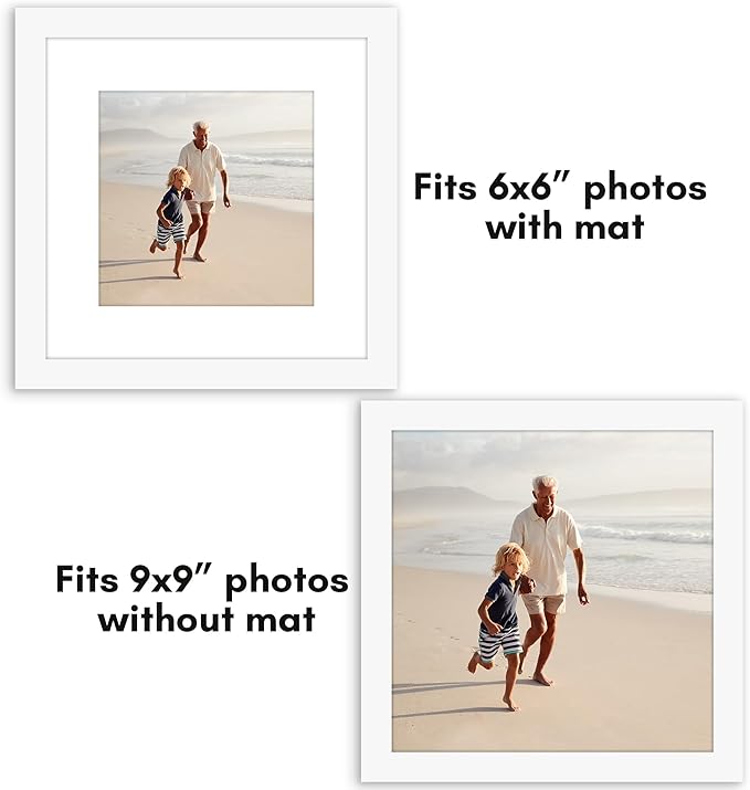 Americanflat 9x9 Picture Frame with Polished Plexiglass - Set of 5 - Use as 6x6 Frame with Mat or Display 9x9 Photo Without Mat - Galleria Collection - Square Frames for Tabletop and Wall - White