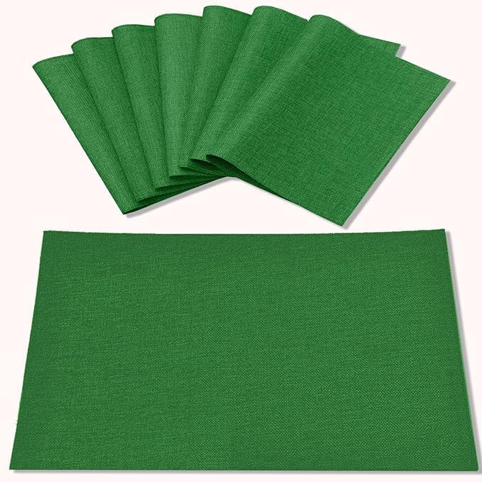 Cloth Placemats Set of 8, Linen Type Fabric Placemats Machine Washable Heat Resistant Placemats Wrinkle Free Thick Polyester Kitchen Place Mats for Dining Table (Forest Green)