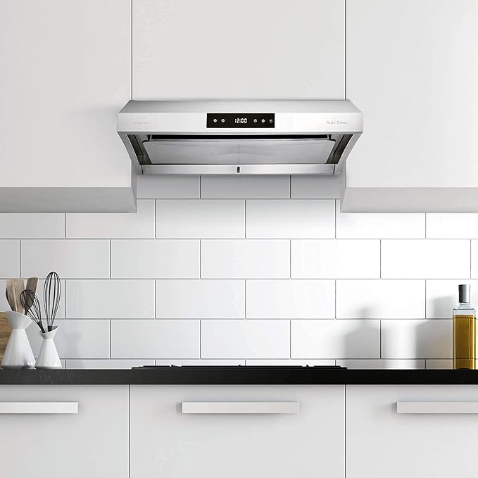 Hauslane Range Hood 30" Under Cabinet, 950 CFM Kitchen Range Hood | Steam Auto Clean Vent Hood, 6 Speed Kitchen Hood with Touch Panel | Stainless Steel Range Hoods Chef Series PS38