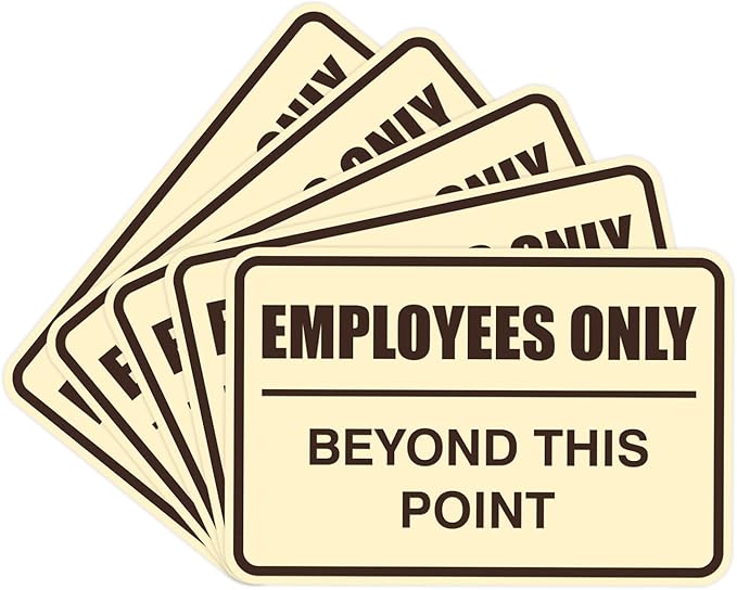 All Quality Classic Framed Employees Only Beyond This Point Wall or Door Sign | Easy to Install Business Signage - Large (Ivory-Dark Brown) 5 Pack